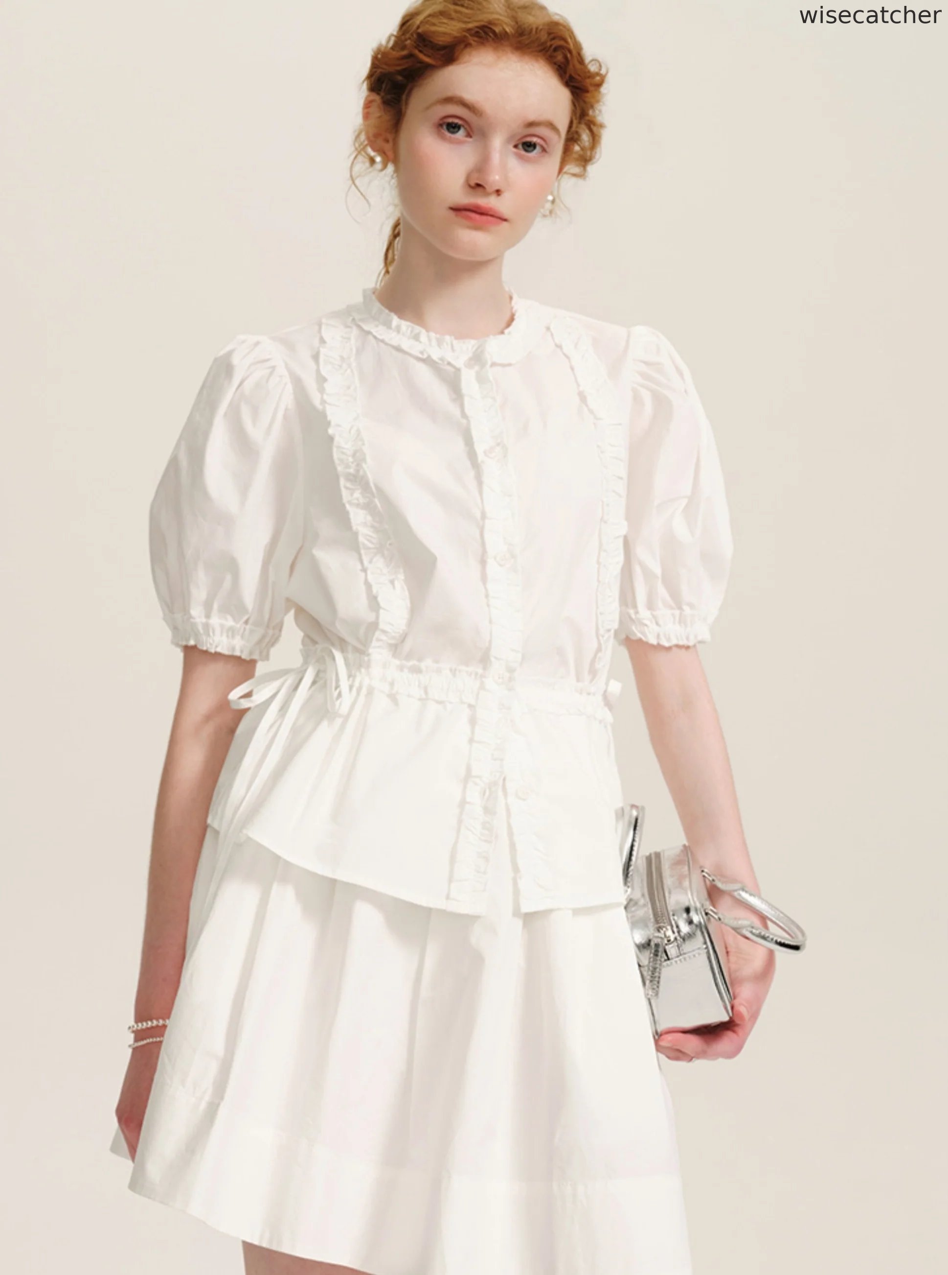 Drawstring Waist Puff Sleeve Shirt Set-Up - jugjet