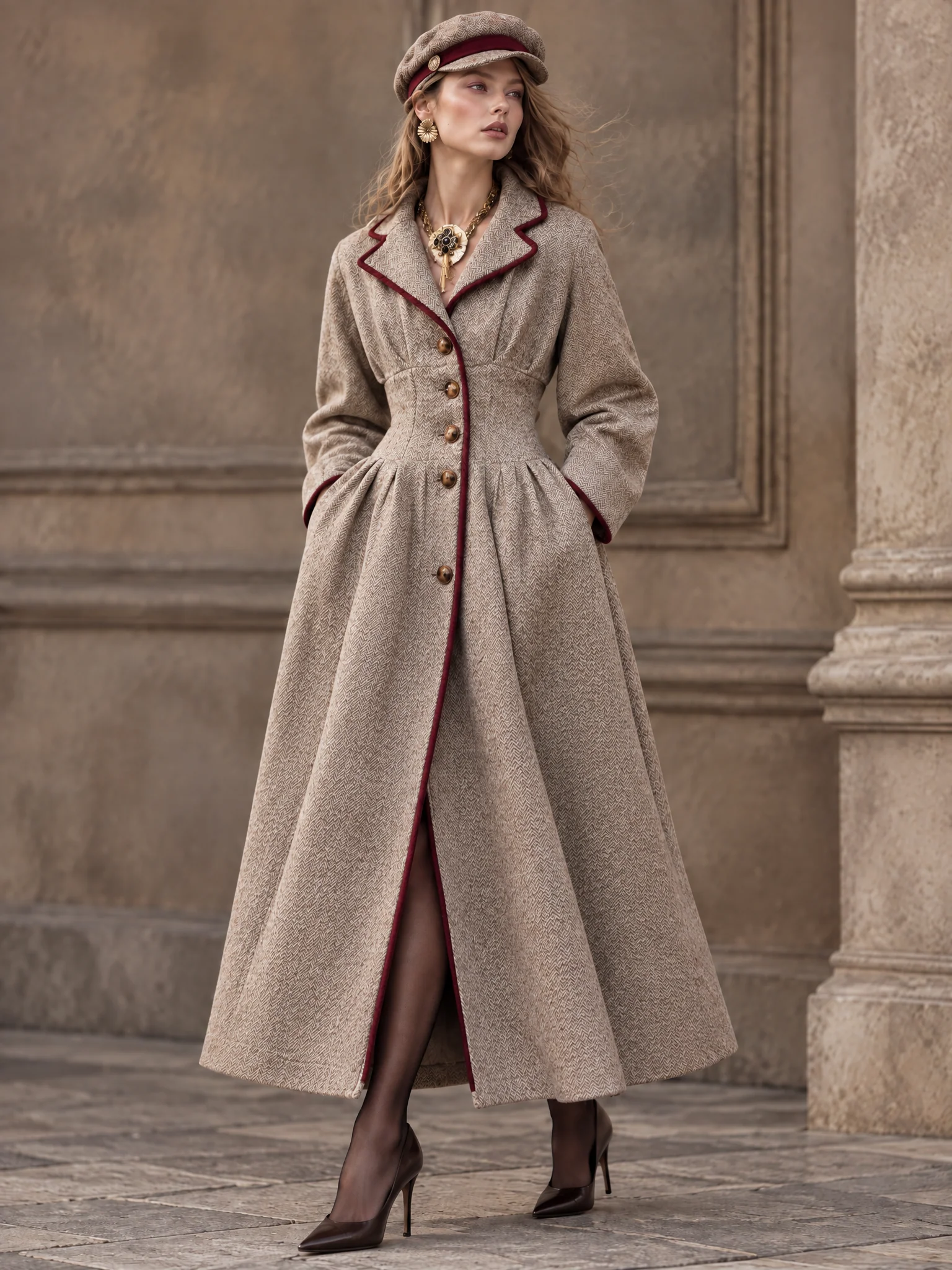 Color Block Contrast Binding Lapel Wool Blend Coat - jugjet