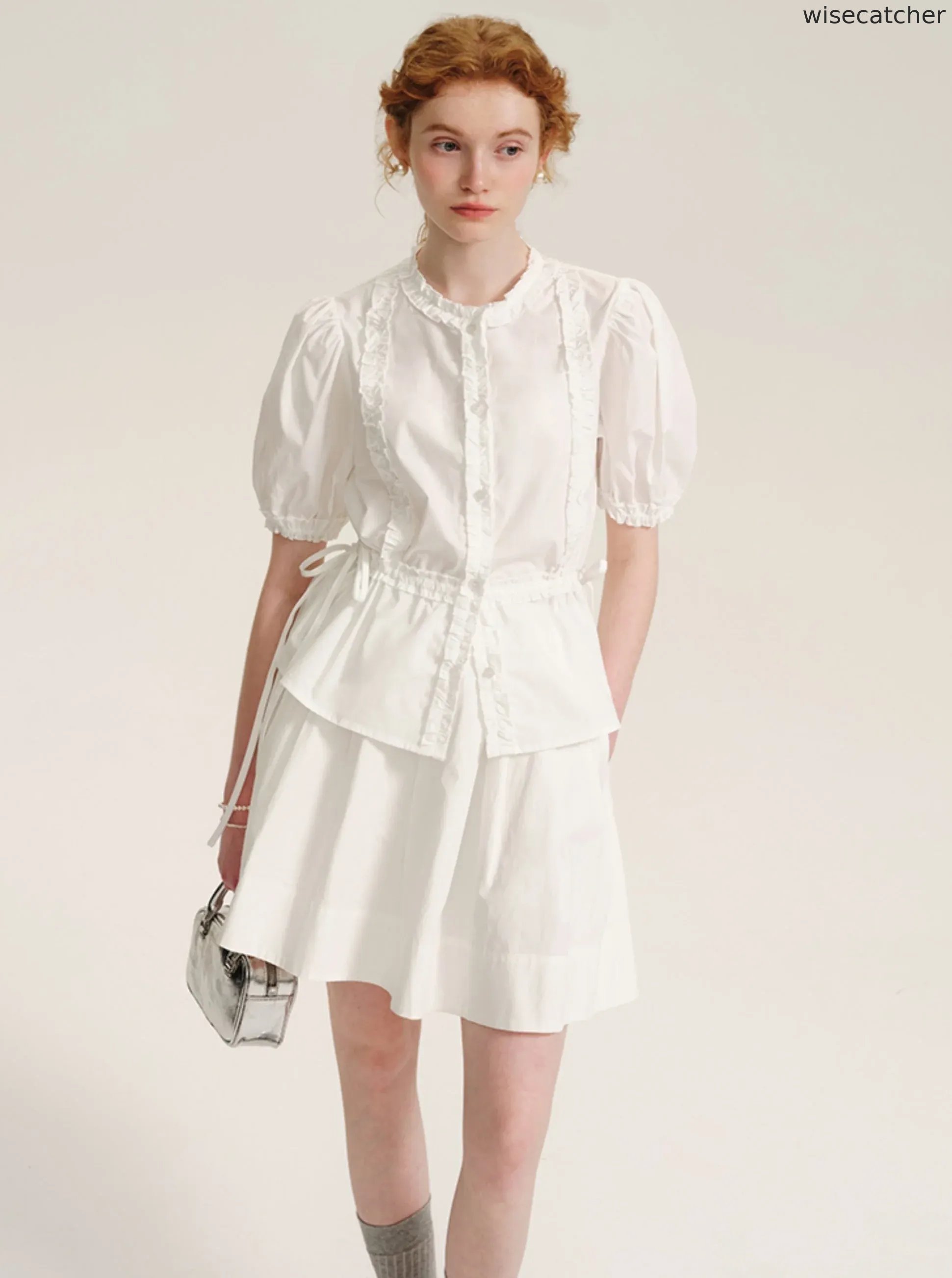 Drawstring Waist Puff Sleeve Shirt Set-Up - jugjet