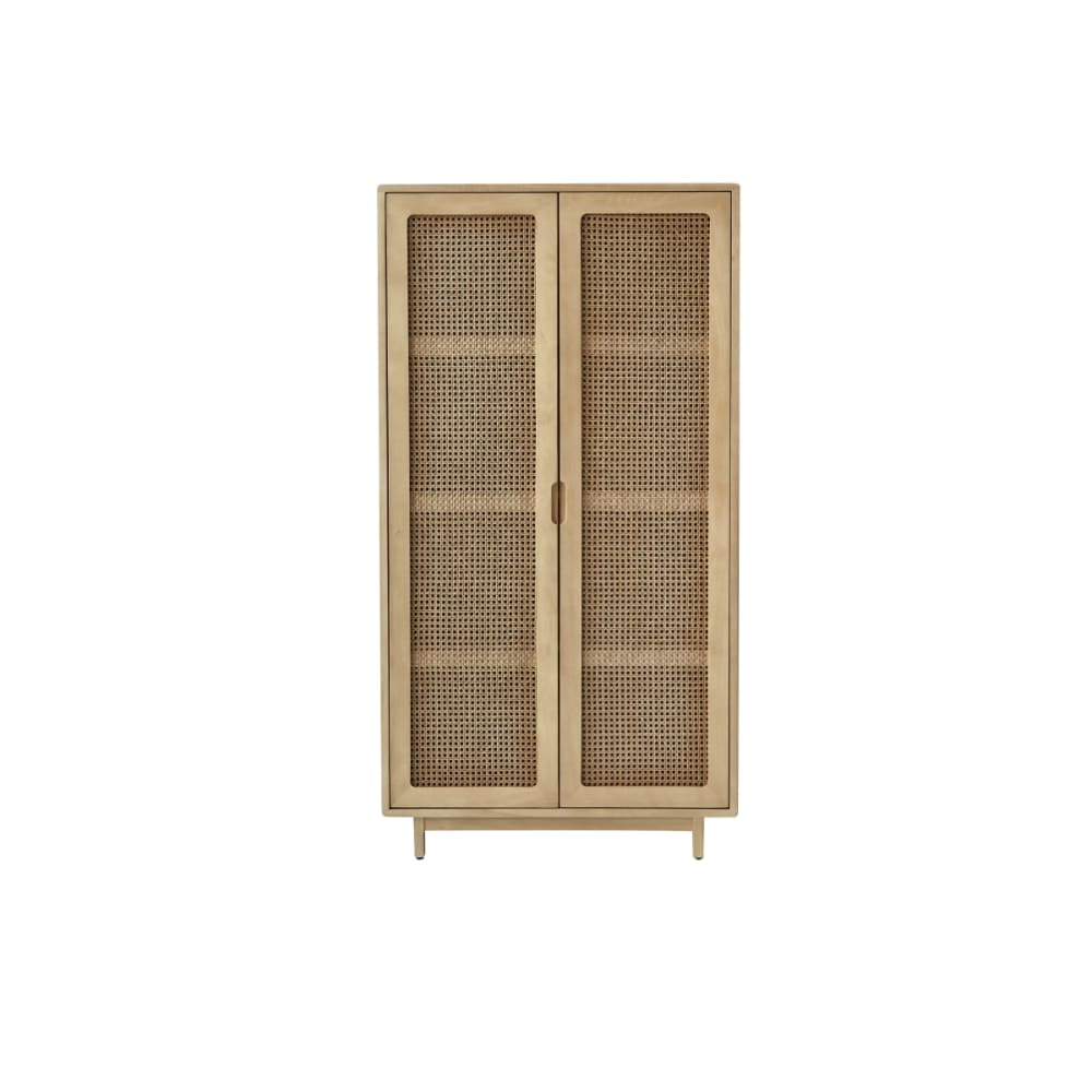 Luis - Armoire de rangement en orme massif et cannage
