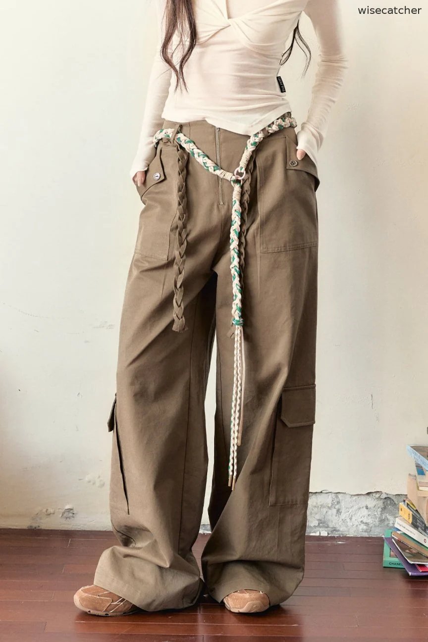 Large Pockets Slim Straight-Leg Pants - jugjet