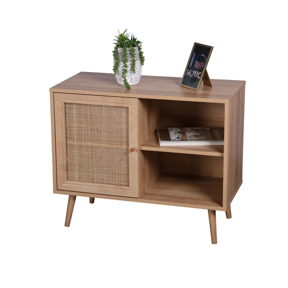 Bali - Commode 1 porte en cannage et effet bois beige