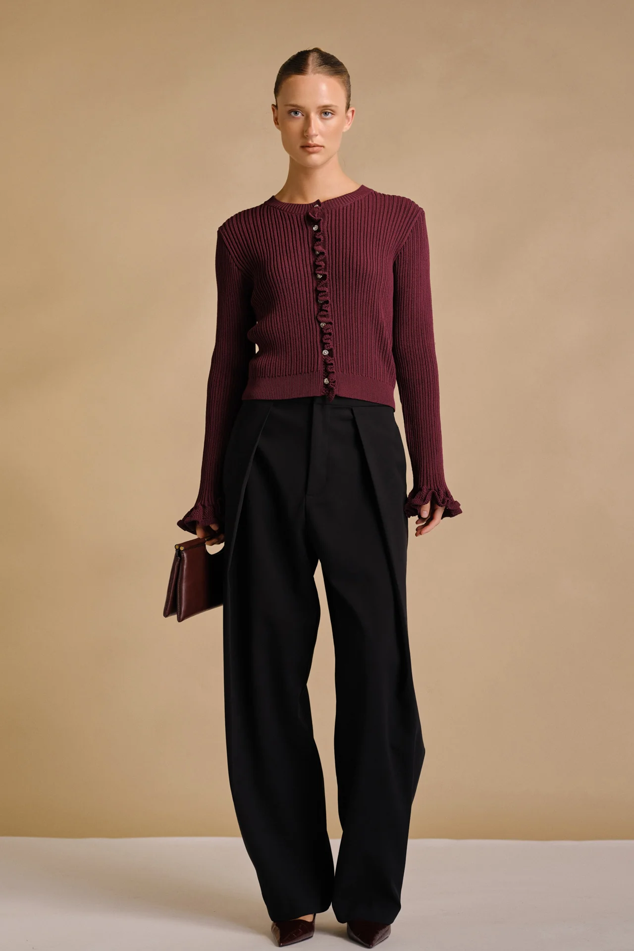 Ruffle Trim Rib Knit Cardigan - vipsense