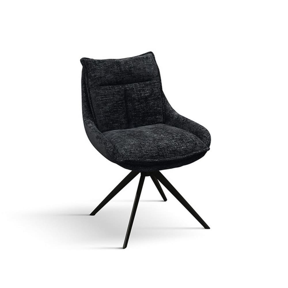 Zermatt - Ensemble de 2 chaises en tissu noir et pieds en métal anthracite