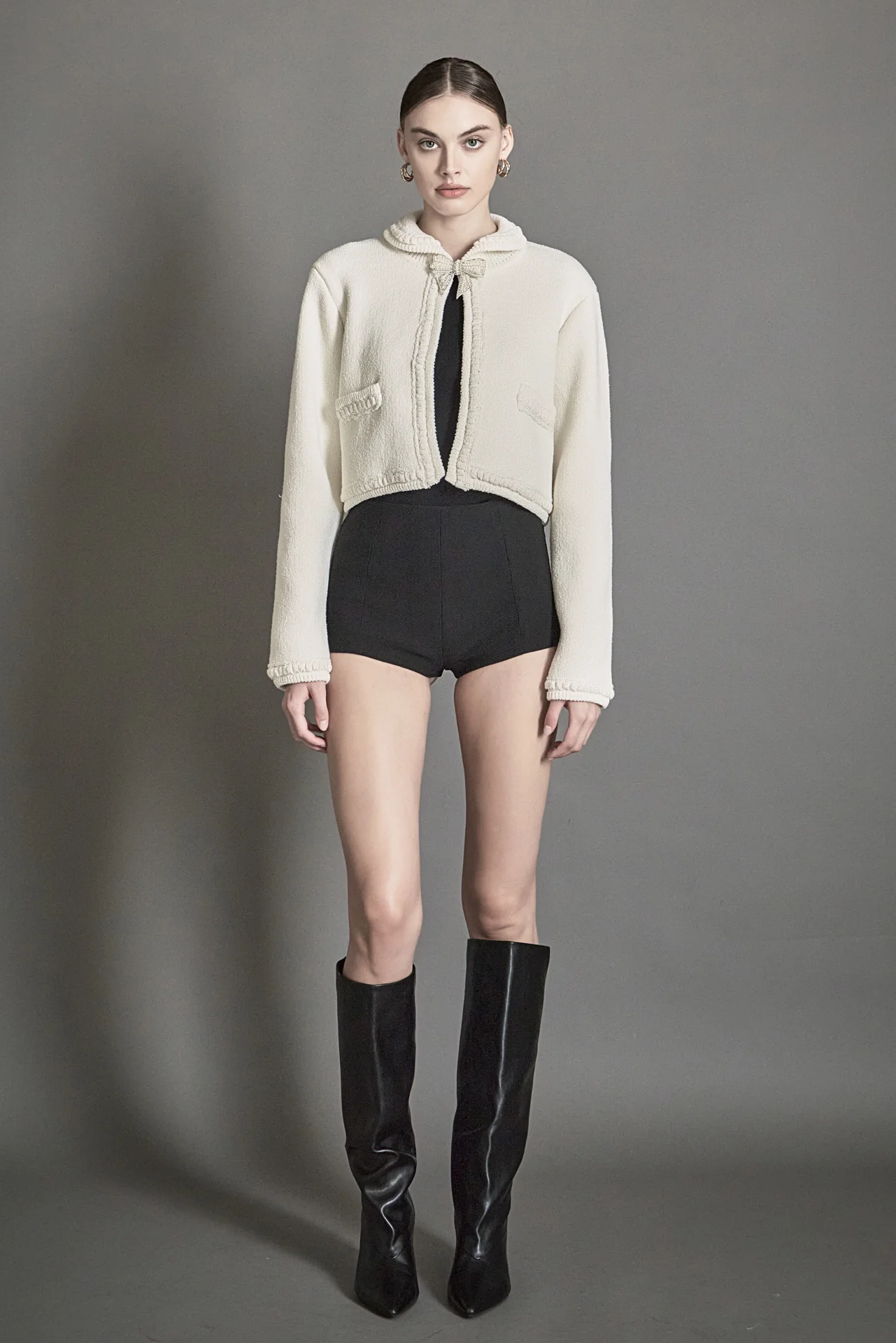 Cardigan Featuring Braided Trim and Bow Accents - vipsense