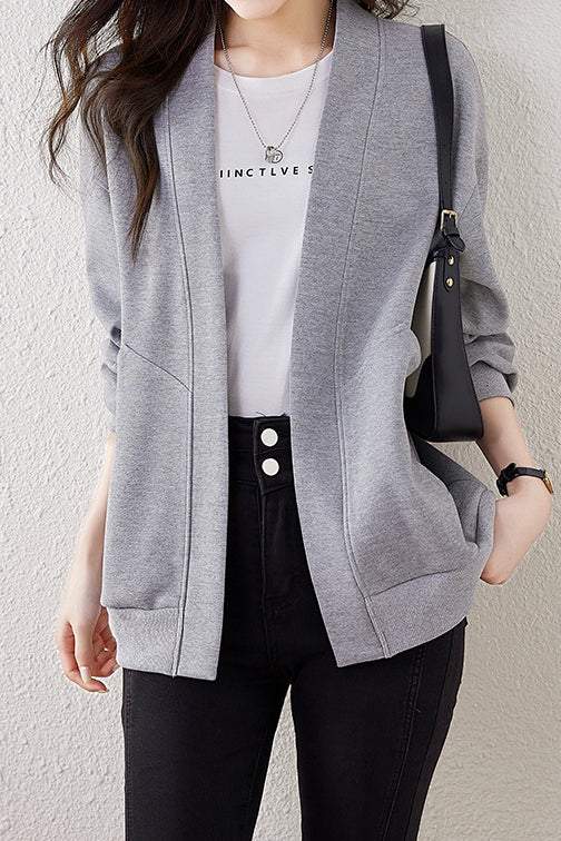 Boyfriend Style Loose V-Neck Cardigan Sweatshirt - gazingly