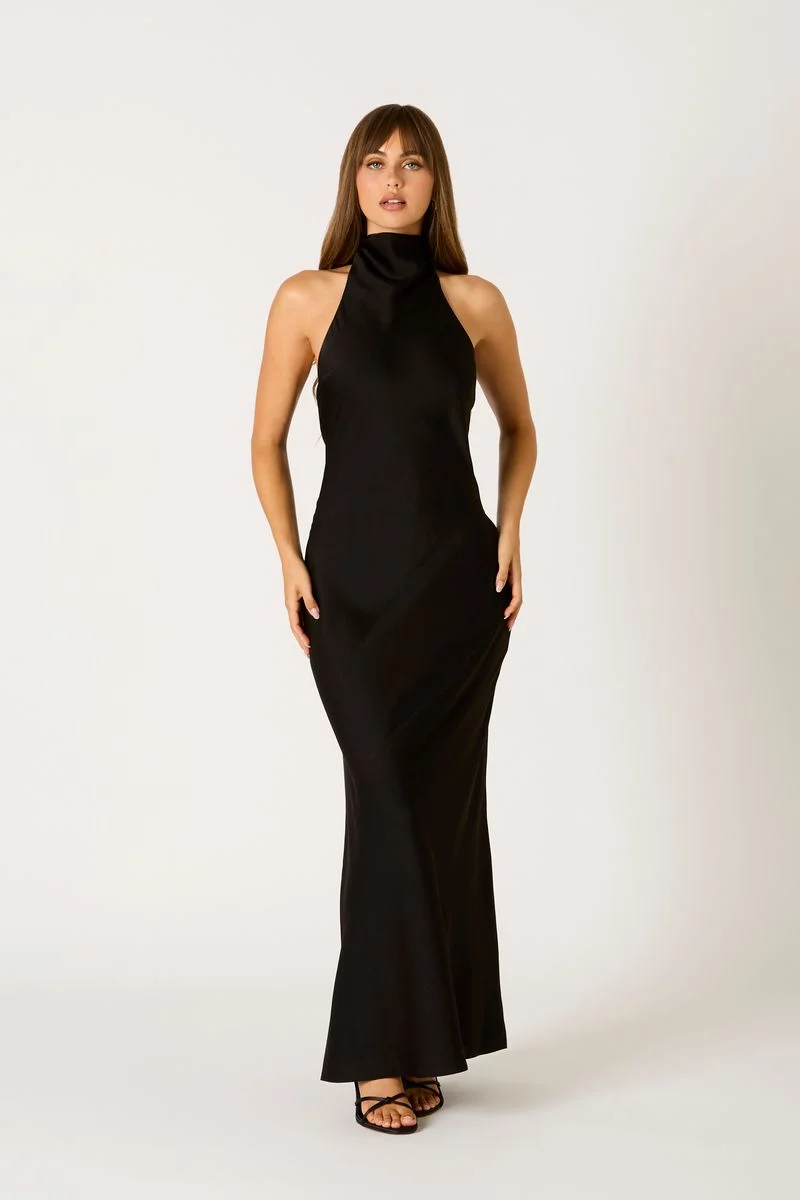 Open Back Halter Maxi Dress - guttulla