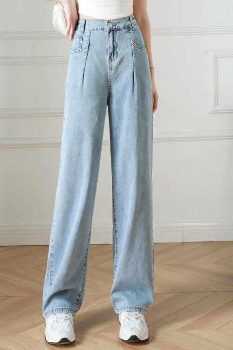 Casual Elastic Waist Straight Leg Jeans - gazingly