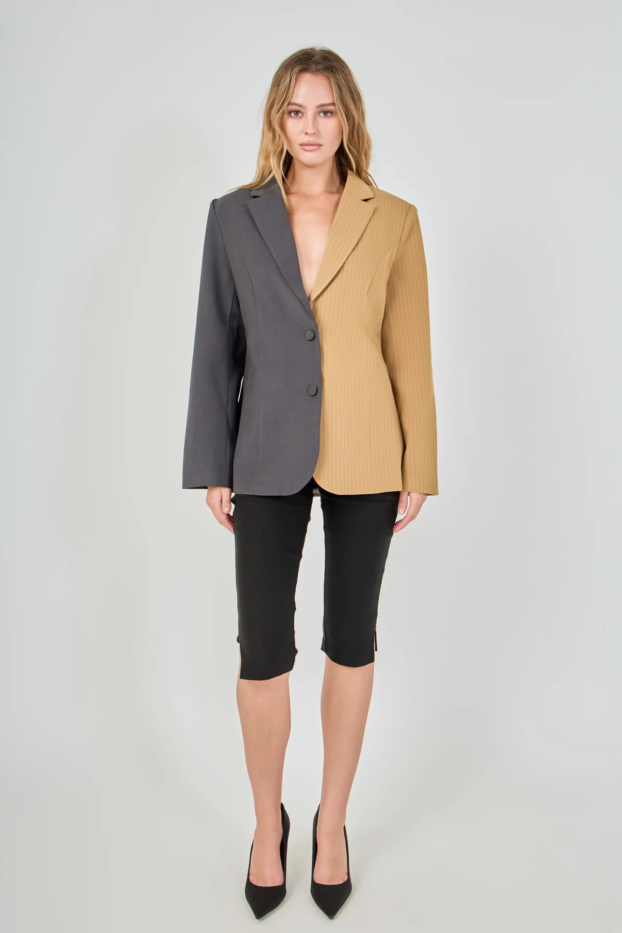 Half Pinstripe Blazer Jacket - vipsense