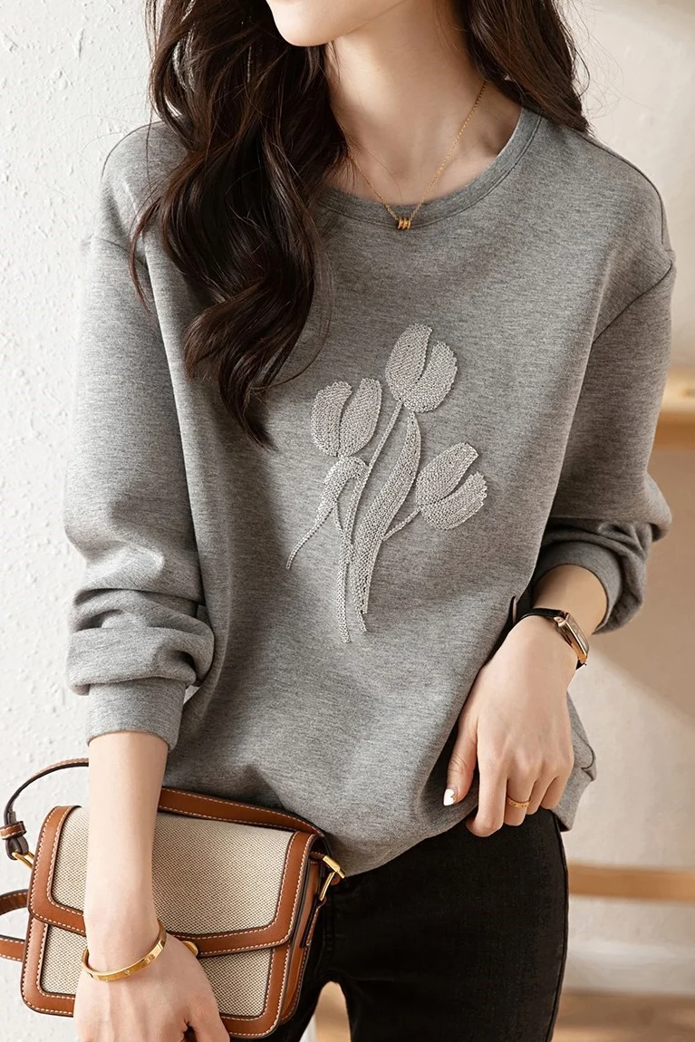 Casual Minimalist Crew Neck Sweatshirt - gazingly
