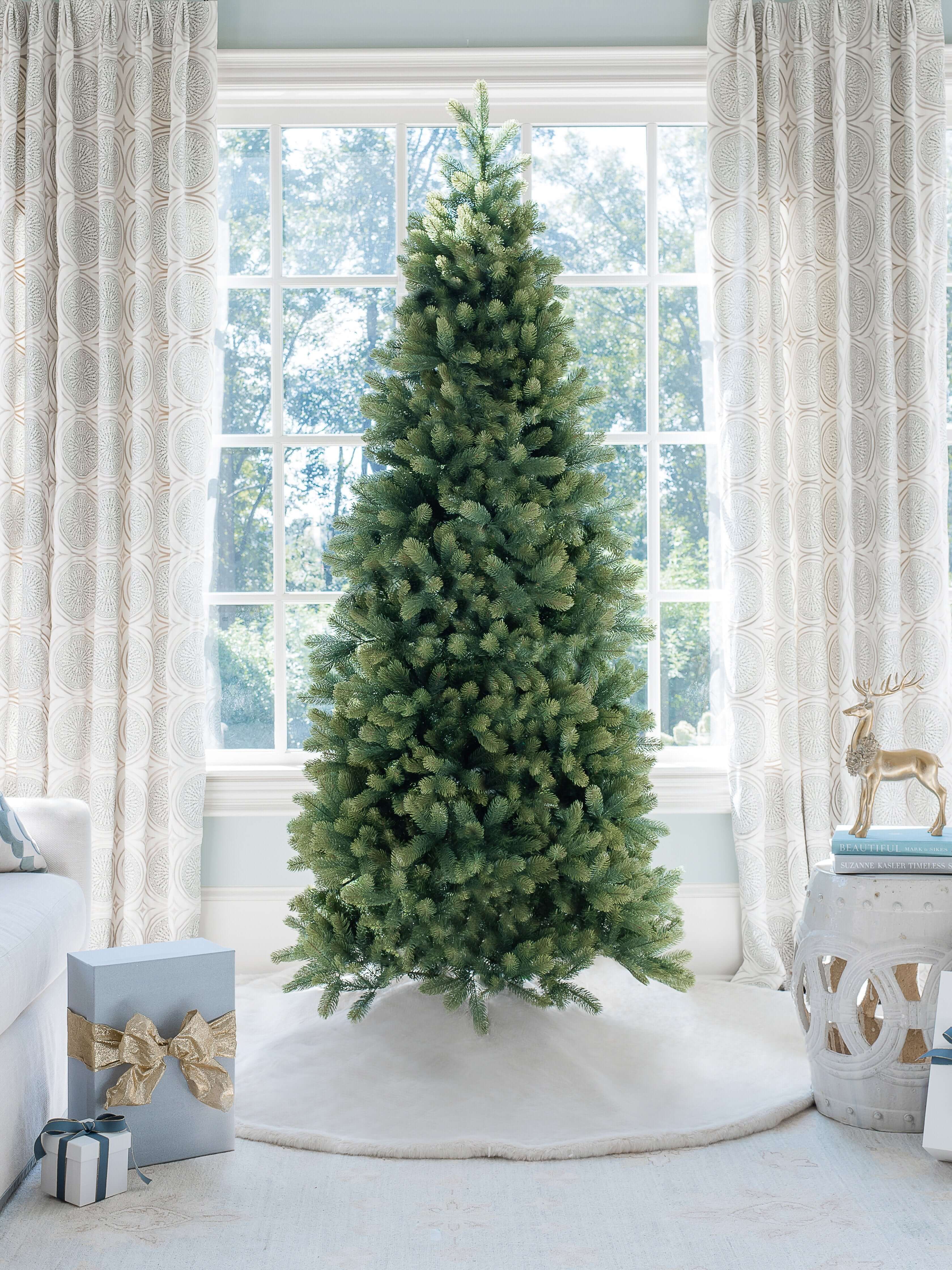 9' Royal Fir Slim Quick-Shape Artificial Christmas Tree with 900 Warm White & Multi-Color LED Lights