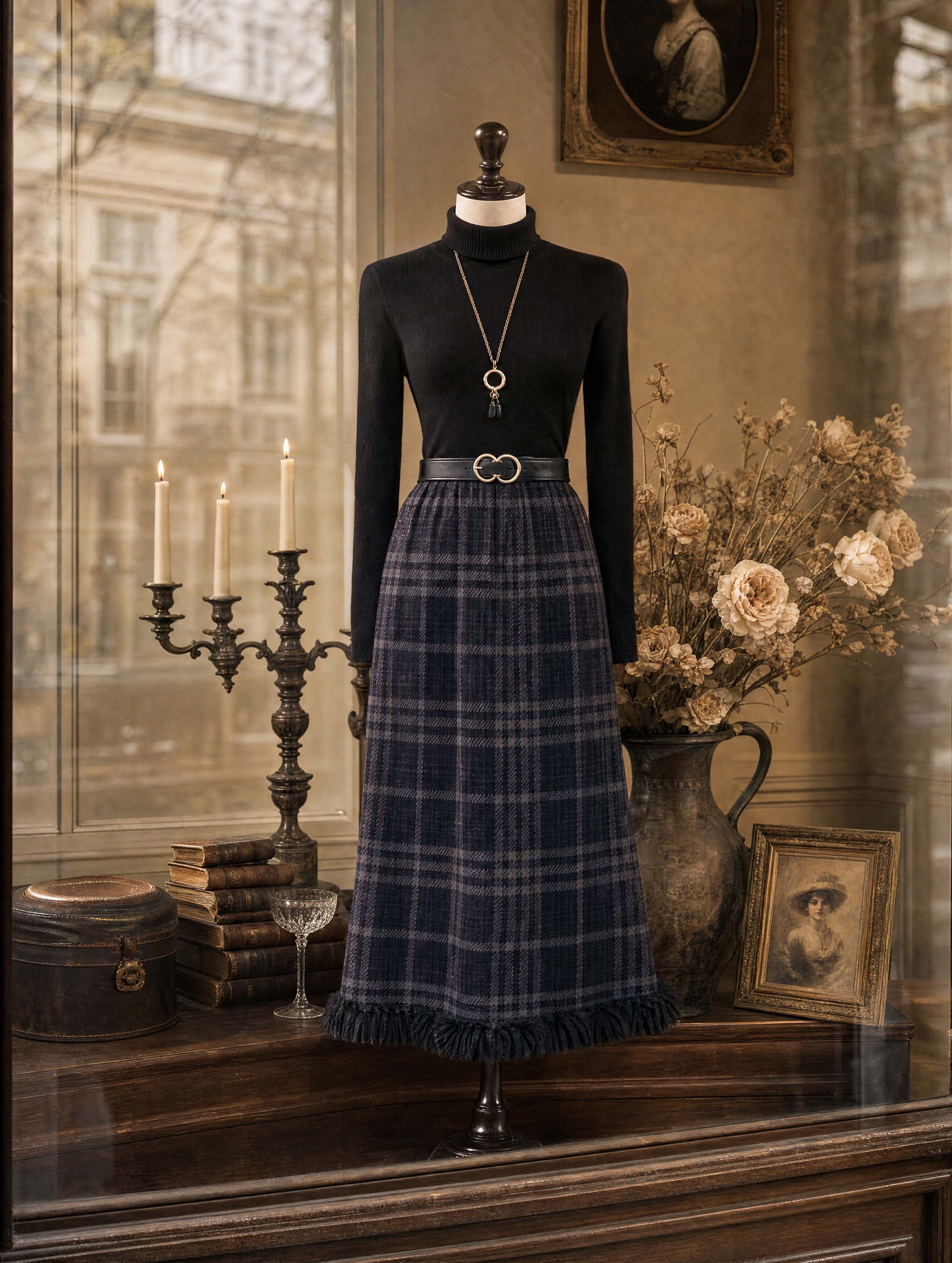 Retro Plaid Fringe Hem Midi Skirt - jugjet