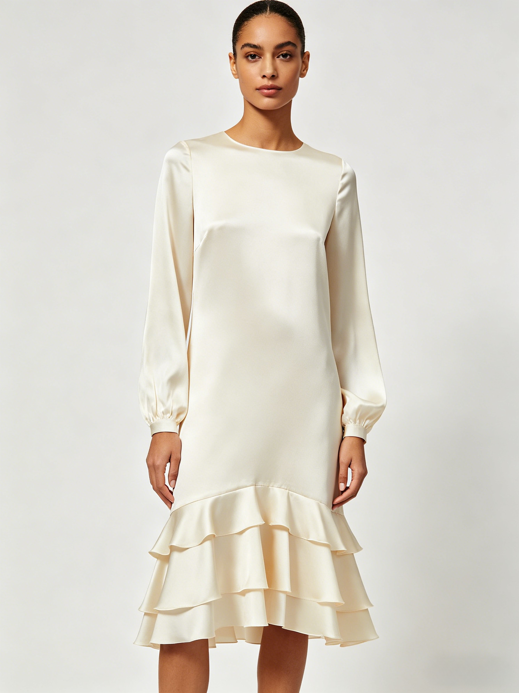 Long Sleeve Ruffled Hem Midi Dress
