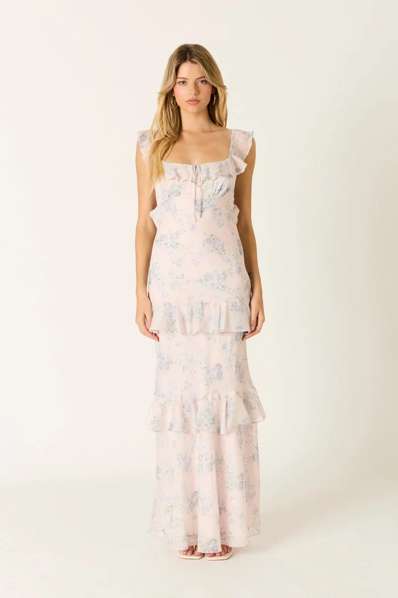 Floral Tiered Maxi Dress - guttulla