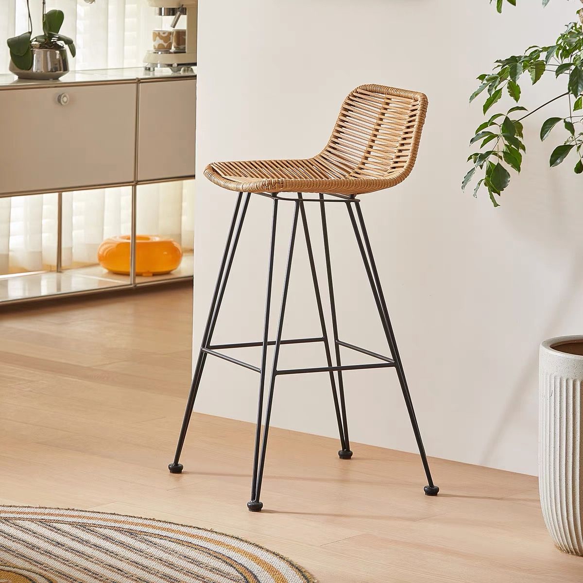 Scandinavian Rattan High Chair Bar Stool