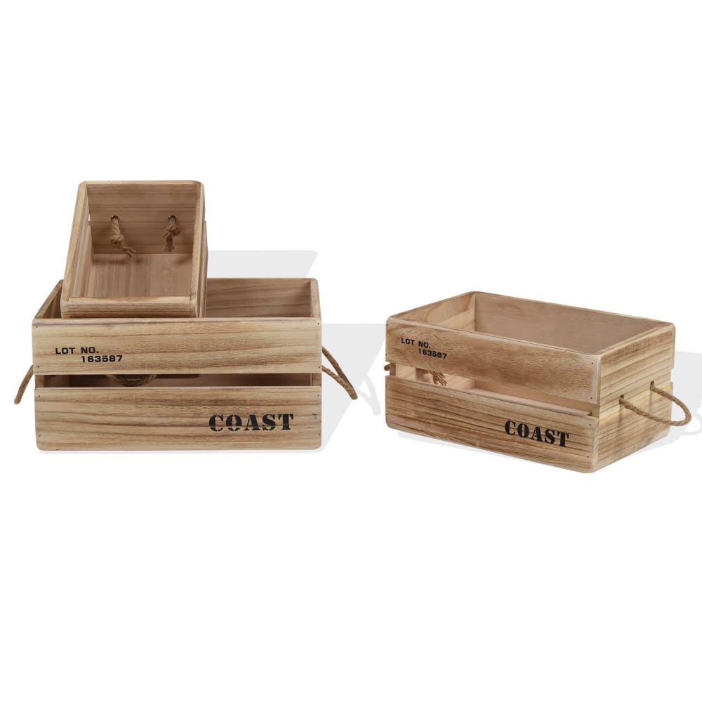 Natural - Lot de 3 paniers de rangement effet rustique en paulownia bruns