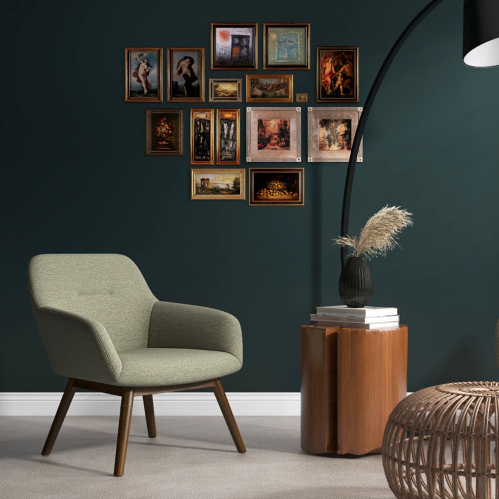 Malmo - Fauteuil en bois patiné noyer et tissu trendy sauge
