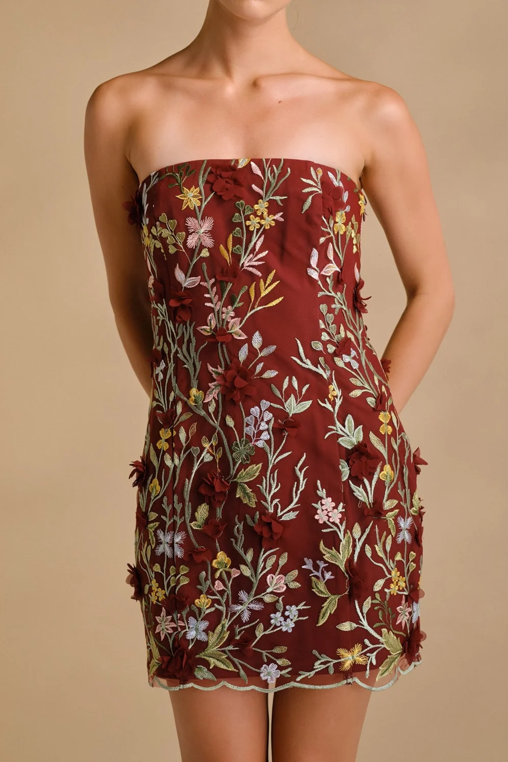 Strapless 3D Floral Mini Dress - vipsense