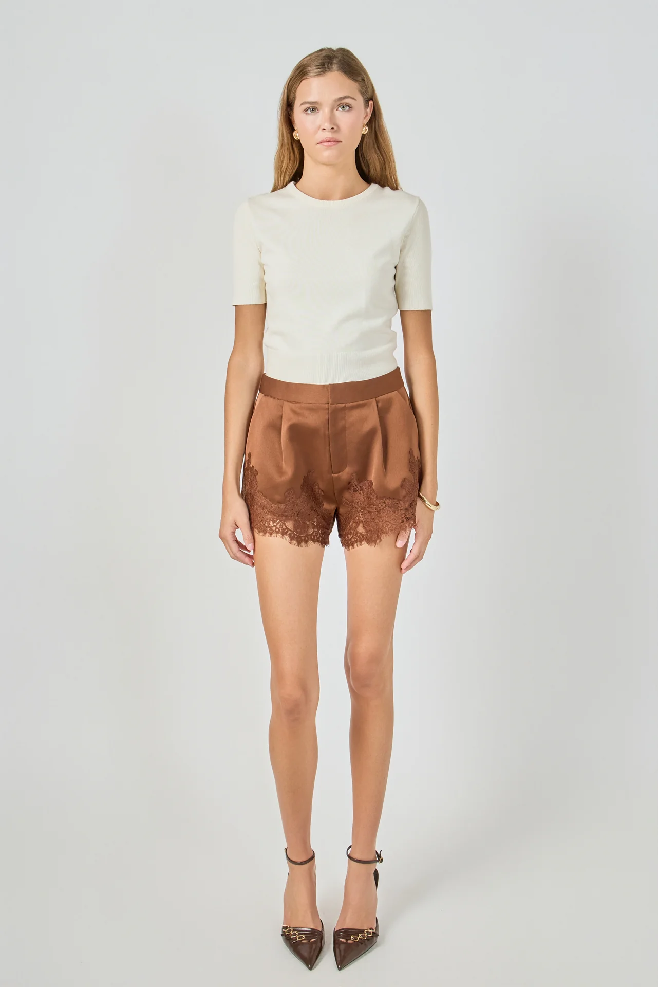Lace Trimmed Satin Shorts - vipsense