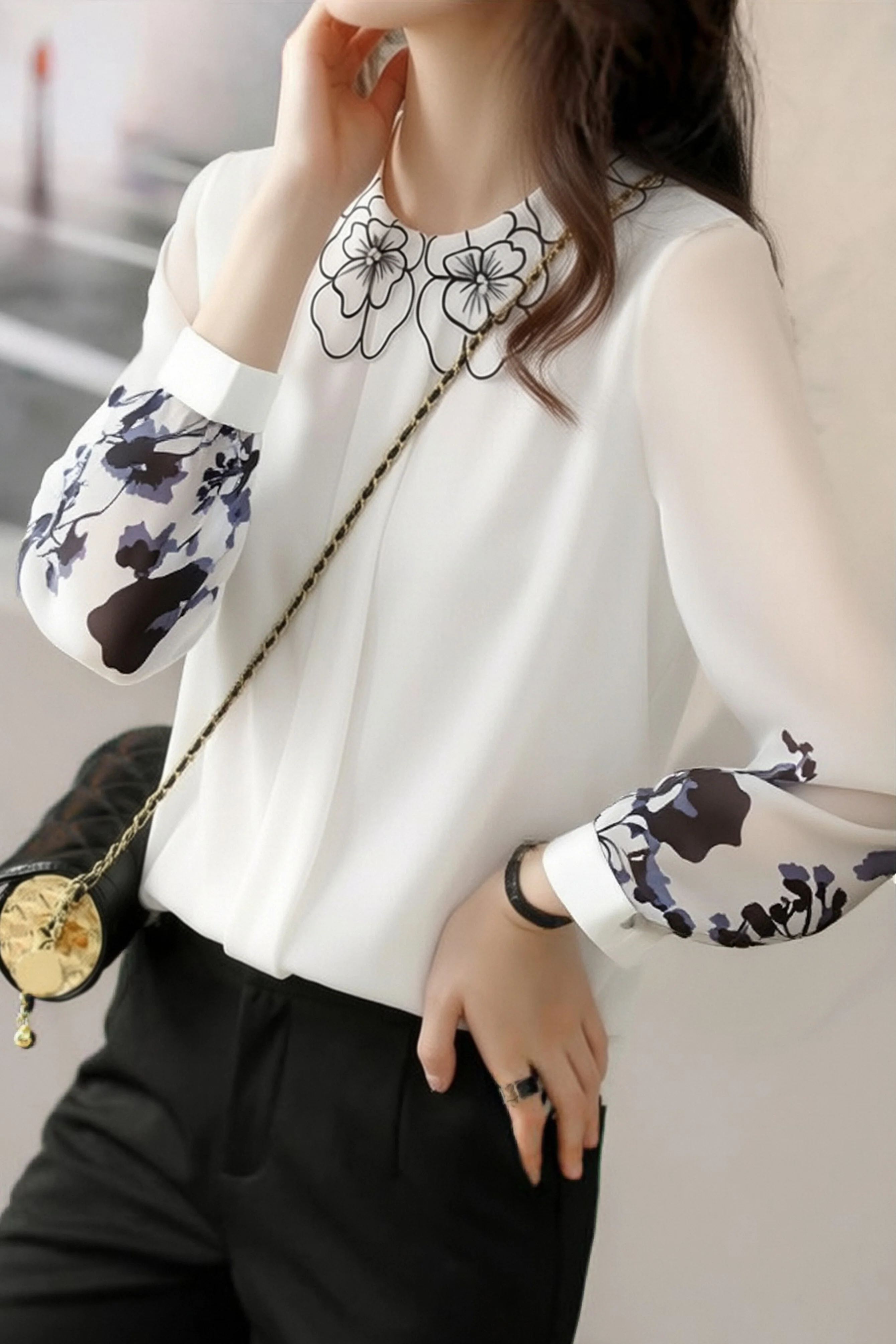 Casual Petal-Collar Printed Shirt - gazingly