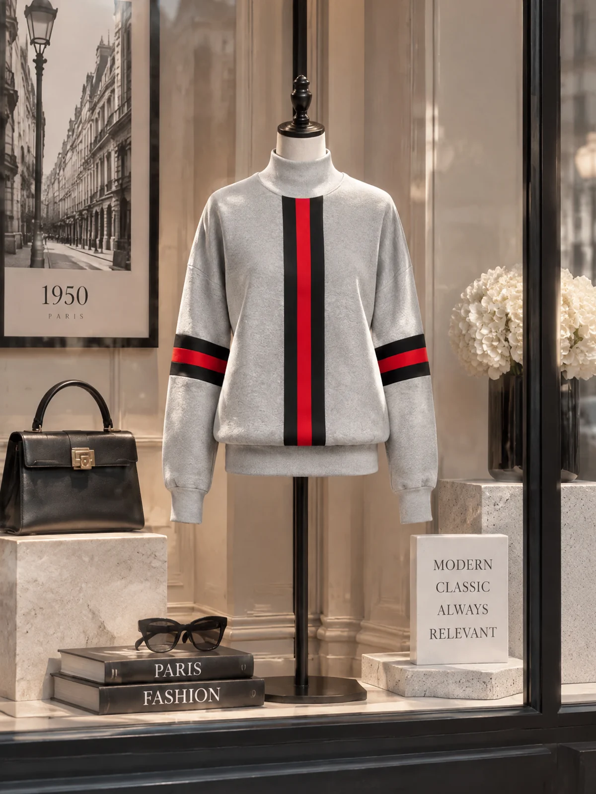 Stripe Print Turtleneck Drop Shoulder Sweatshirt - jugjet
