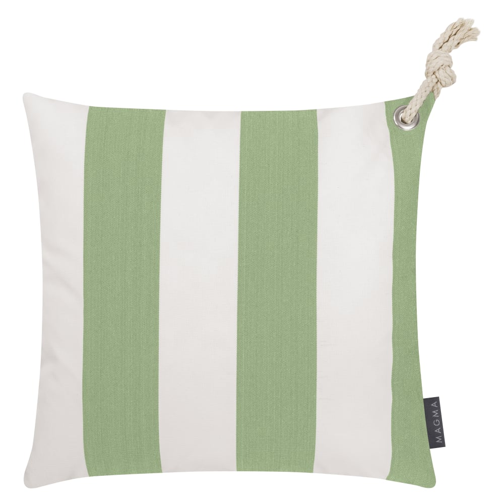 Santorin - Housses de coussin rayées vert/blanc avec corde-Lot de 2-40x40