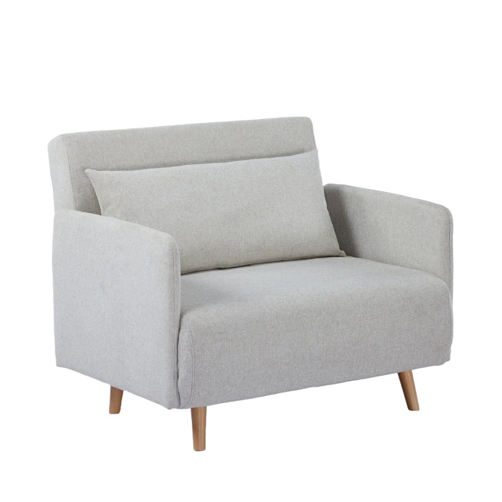 Belushi - Fauteuil convertible en tissu pieds bois clair - Beige
