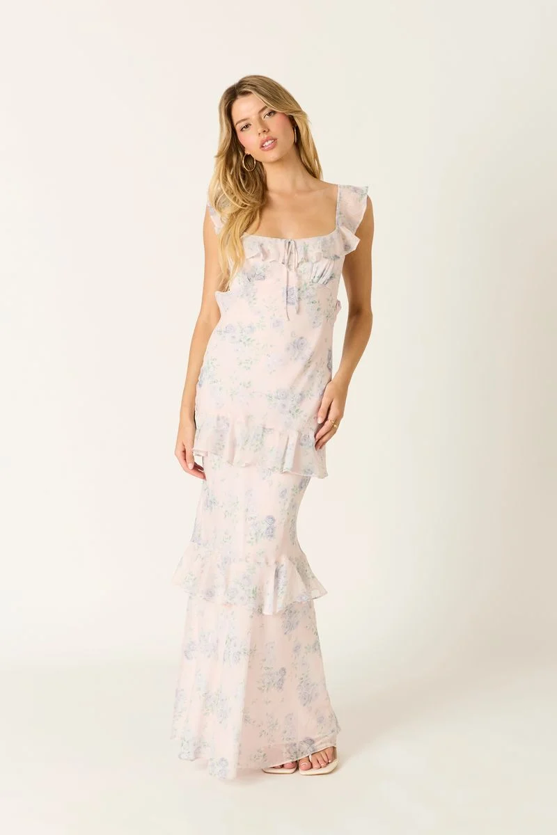 Floral Tiered Maxi Dress - guttulla