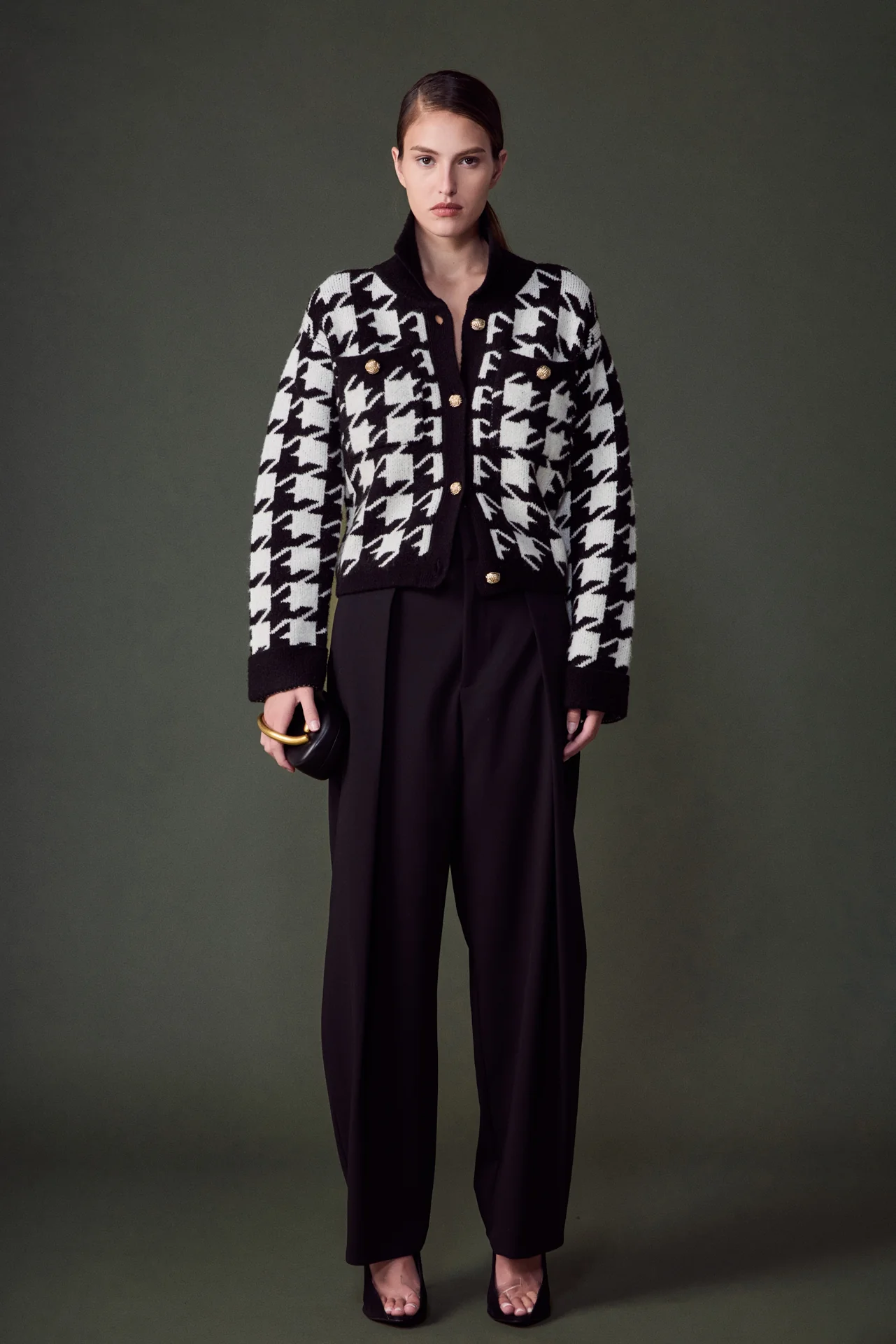 Houndstooth Collared Cardigan - vipsense