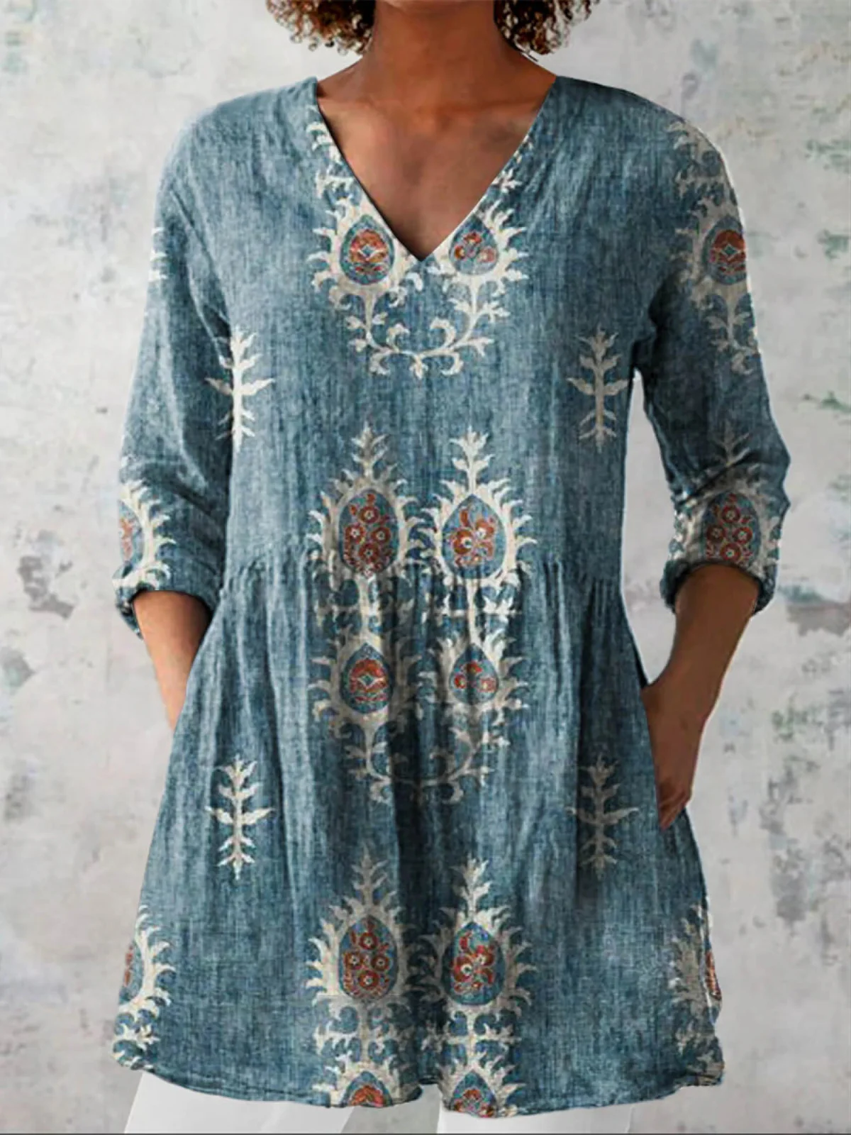 Elise  Long Blouse with V-Neck