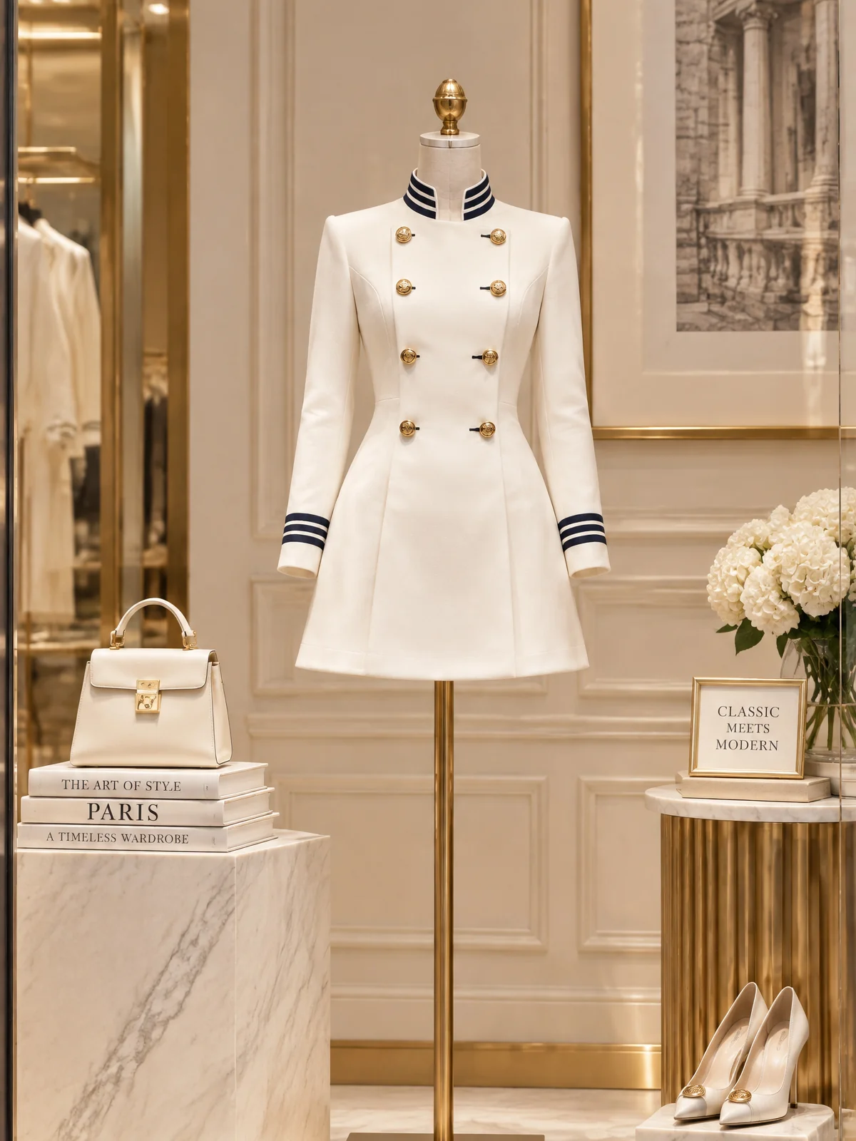 Striped-Trim Gold-Button Military Mini Dress - jugjet