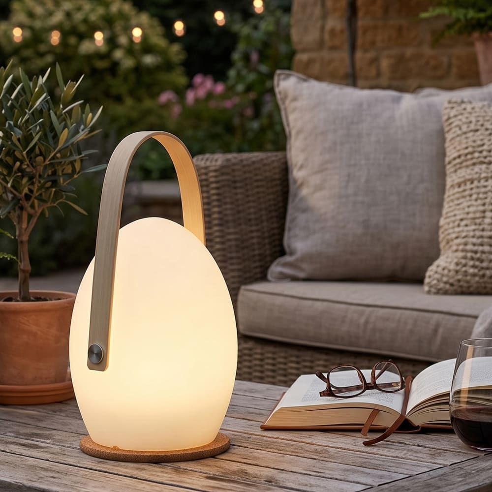 Faro - Lampe de table led ovale avec anse en bambou multicolore 15x15x26 cm