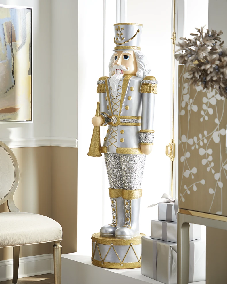 6' Life-Size Silver & Gold Christmas Nutcracker