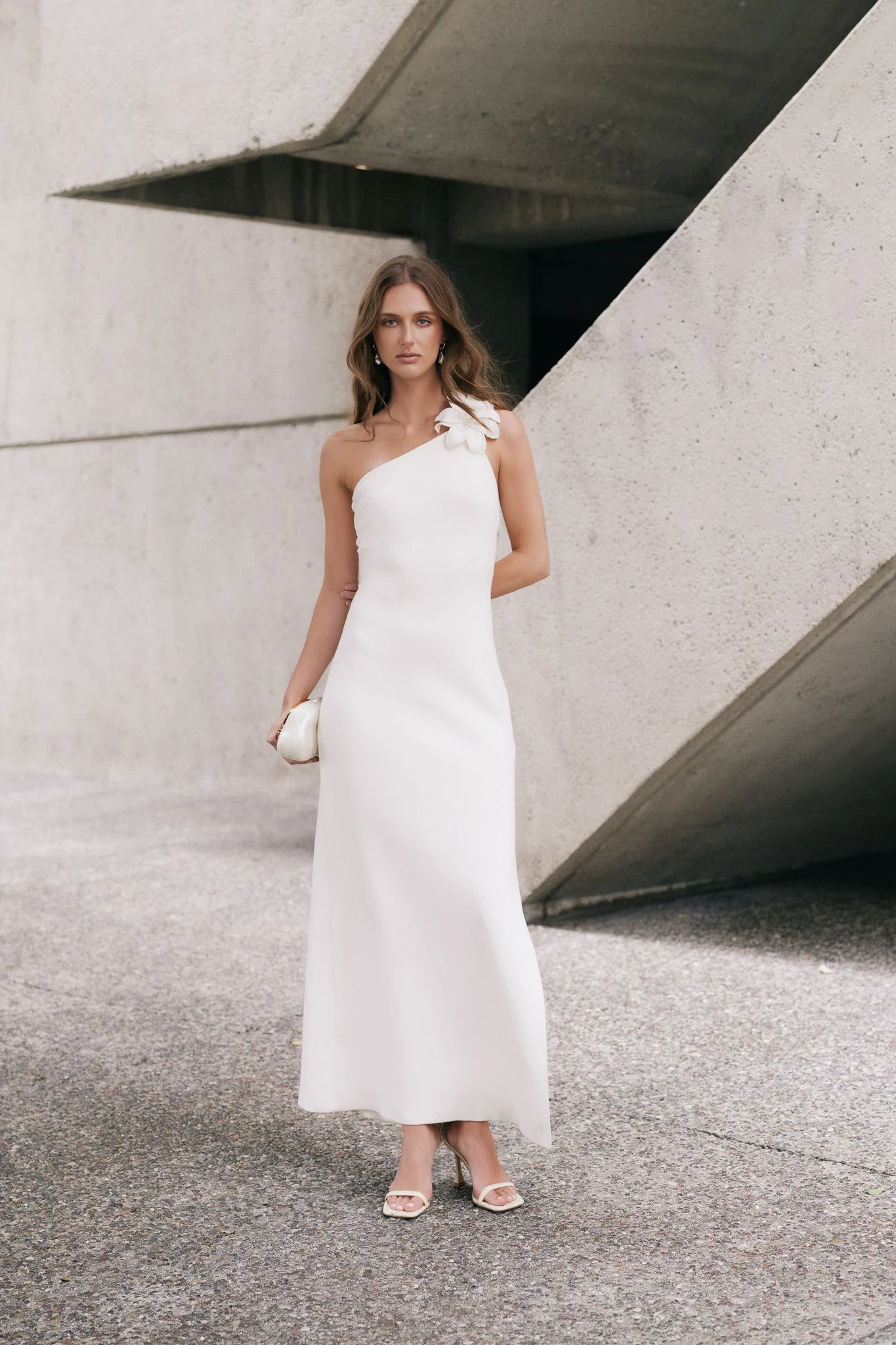 Flower Detail One Shoulder Knit Maxi Dress - vipsense