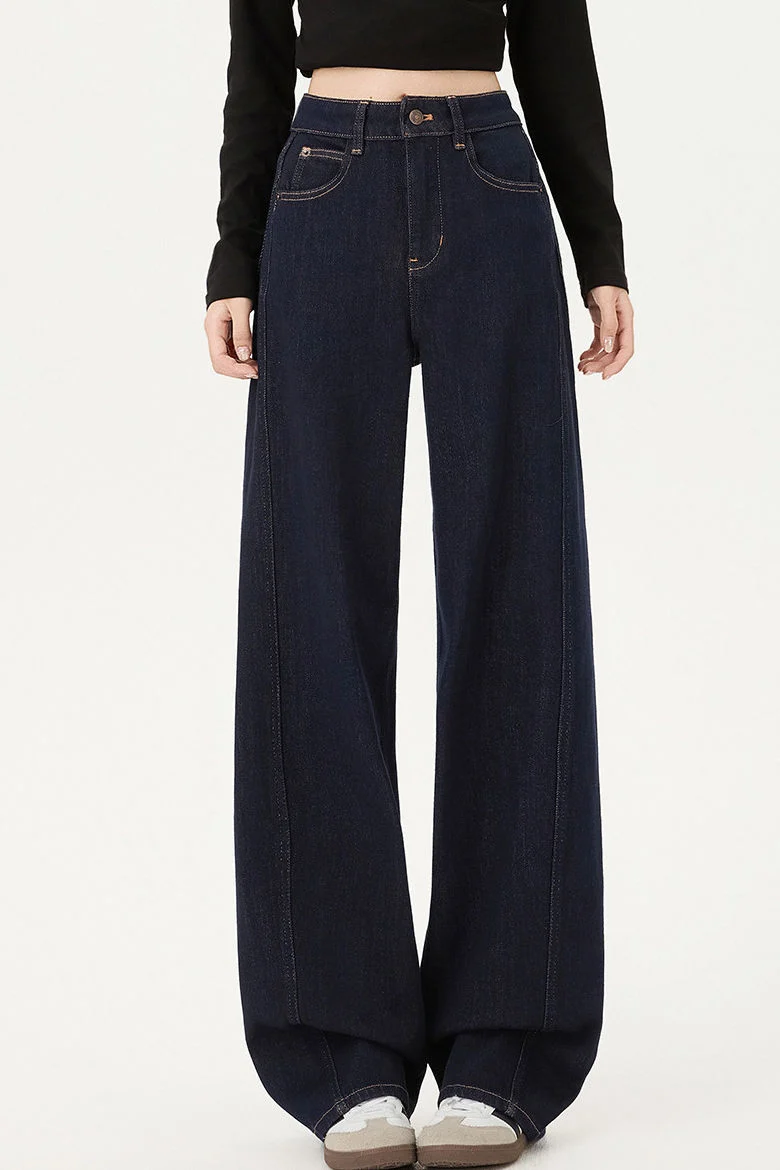 Casual High-Waisted Straight-Leg Jeans with Drape - gazingly