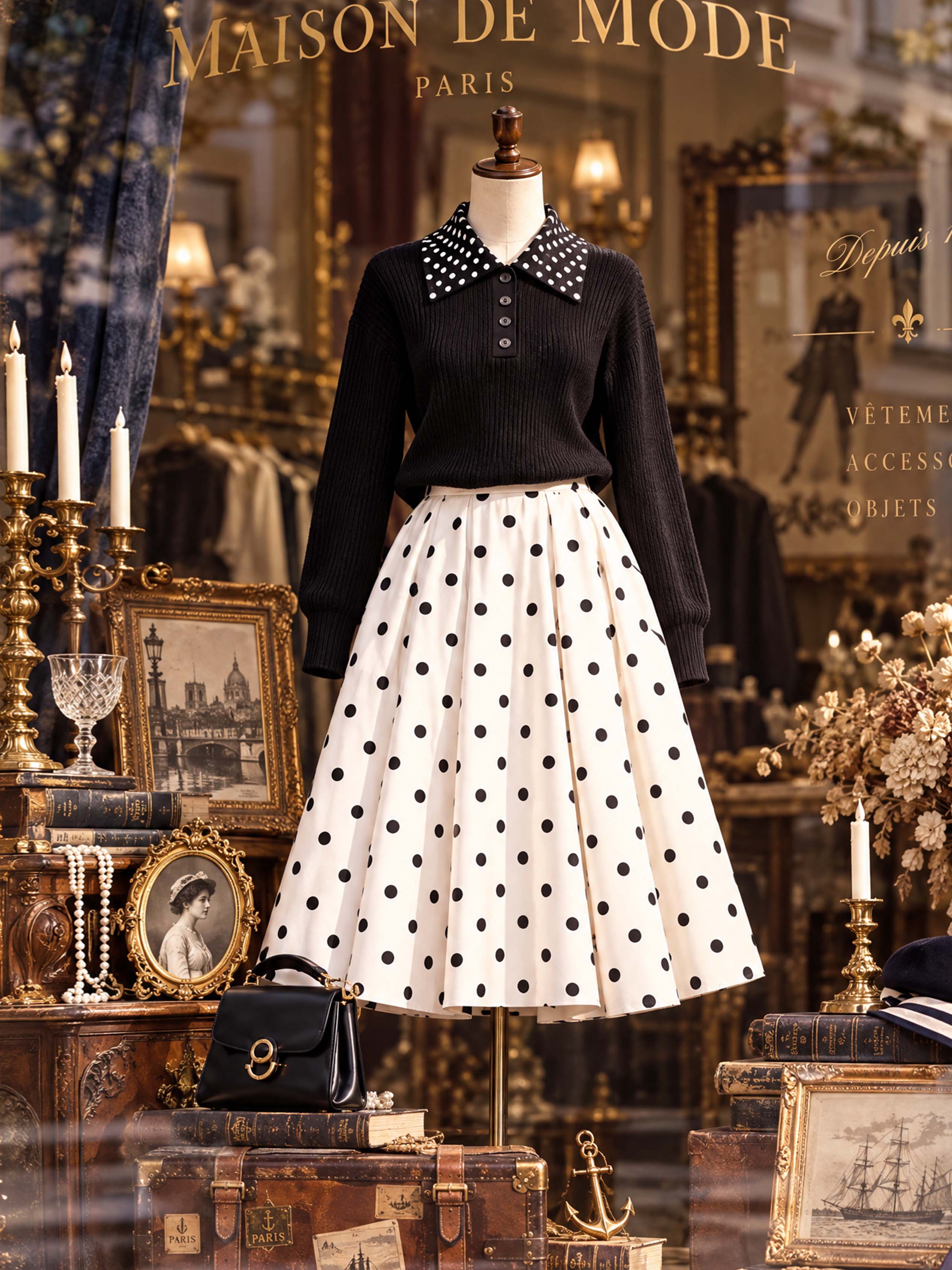 Retro Classic Polka‑Dot Swing Midi Skirt - jugjet