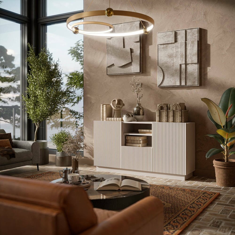 Crédence en bois noble beige 150x40x78h cm