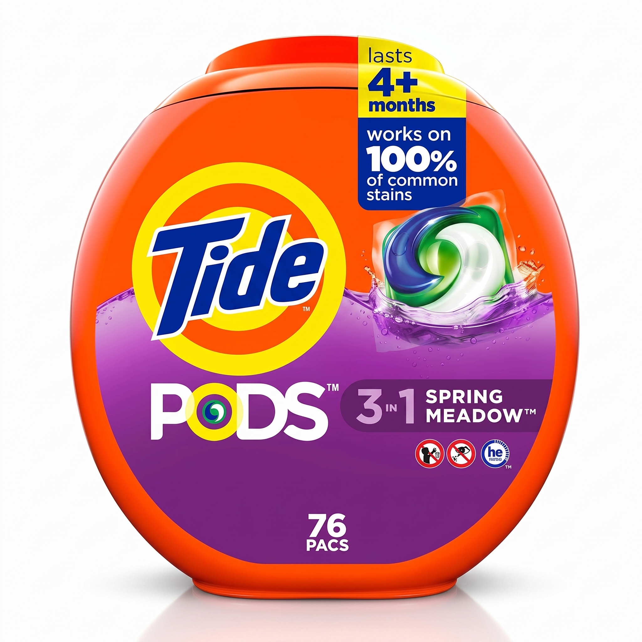 PODS Liquid Laundry Detergent Soap Pacs, HE Compatible, Powerful 3-in-1 Clean in one Step, Spring Meadow Scent, 76 Count