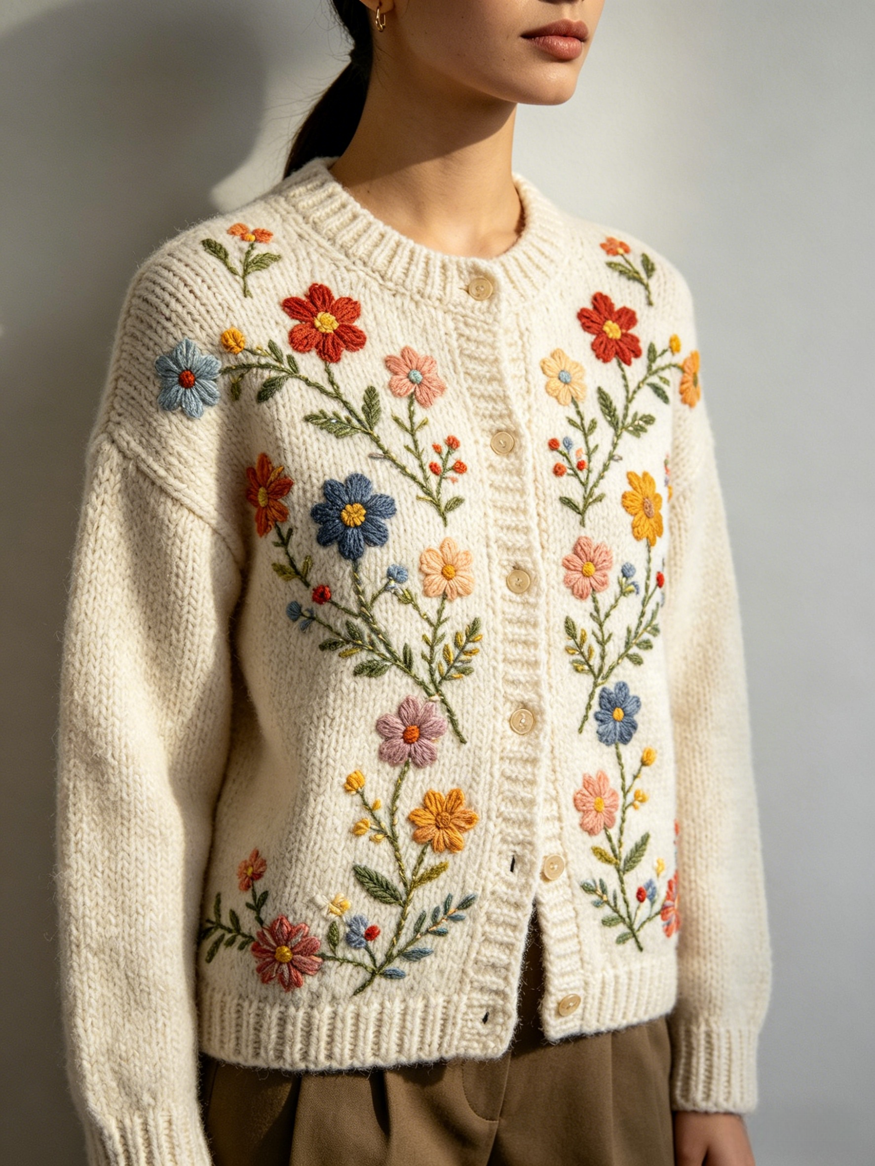 Floral Handmade Embroidery Knit Cardigan