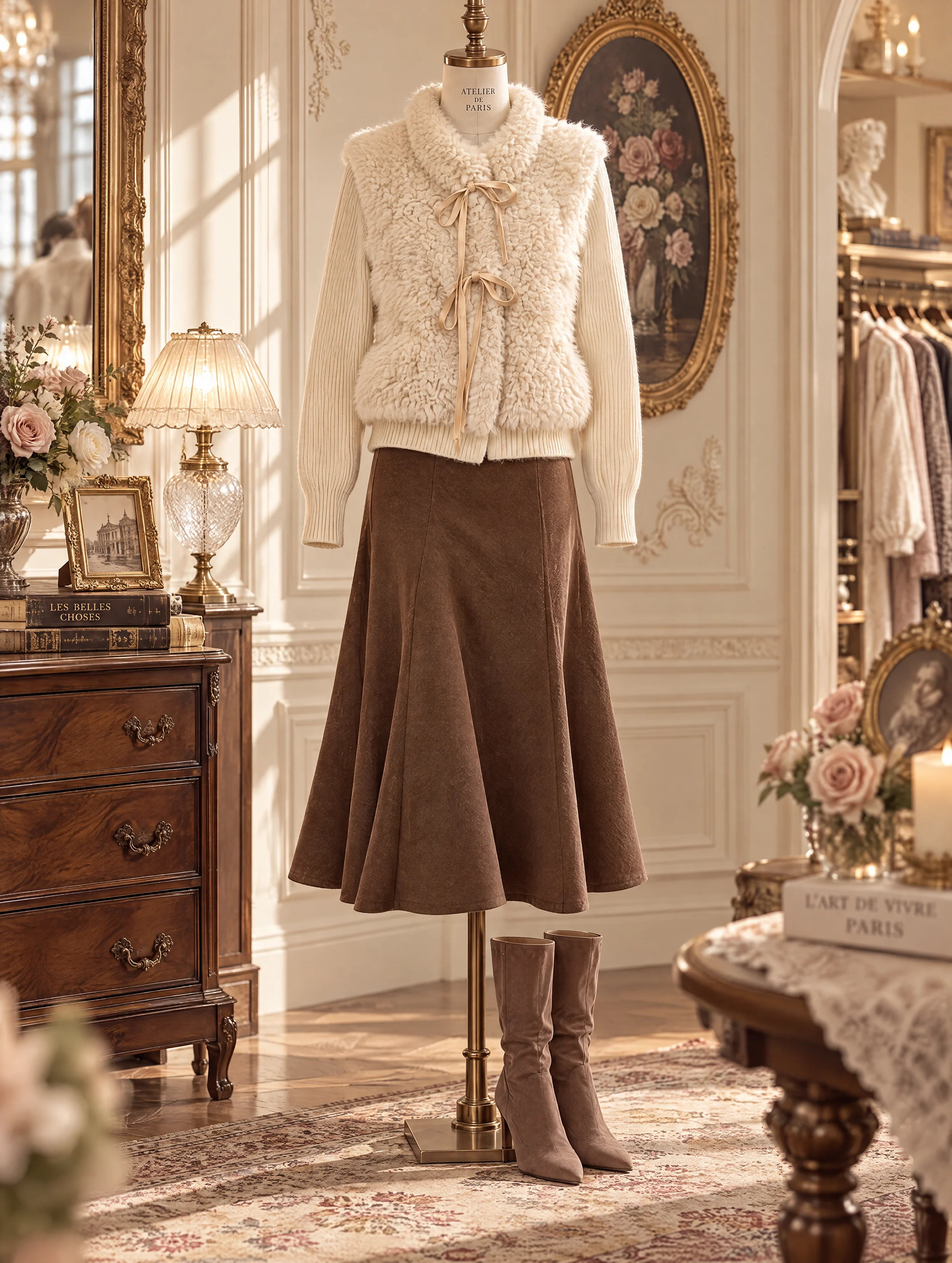 Retro Elegant Coffee Midi Flare Skirt - jugjet