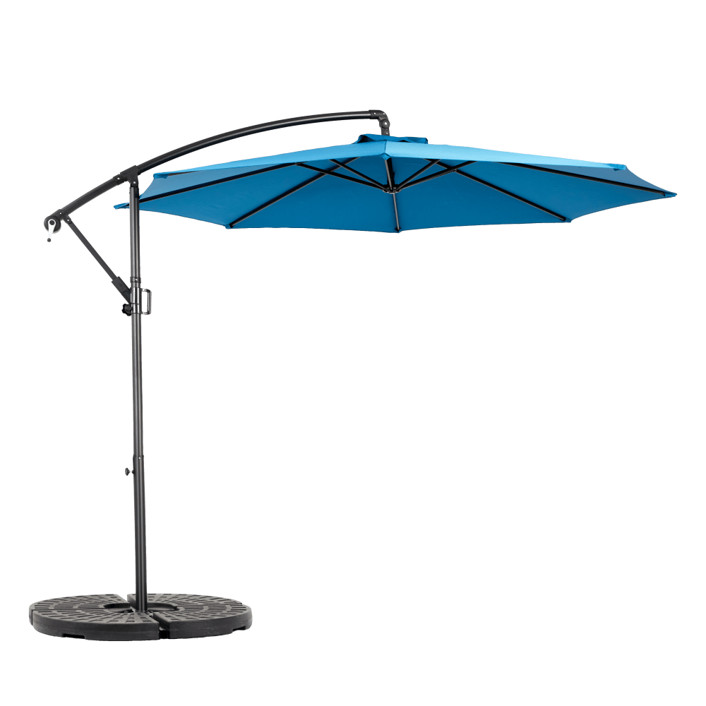 Parasol de jardin bleu octogonal , ouverture à manivelle, sans socle