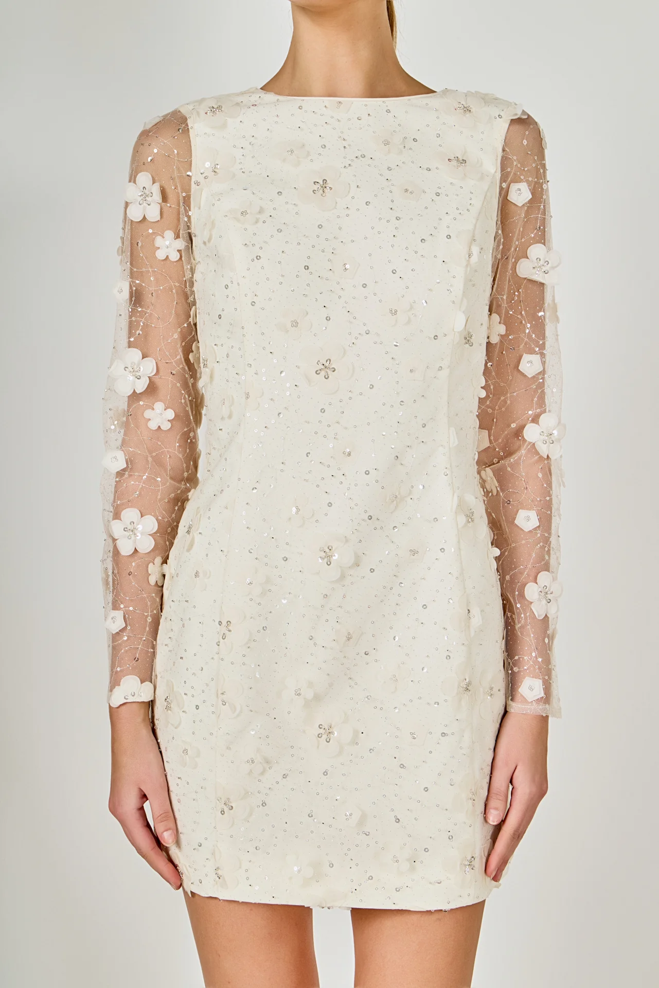 Beaded Overlay Floral Mini Dress - vipsense