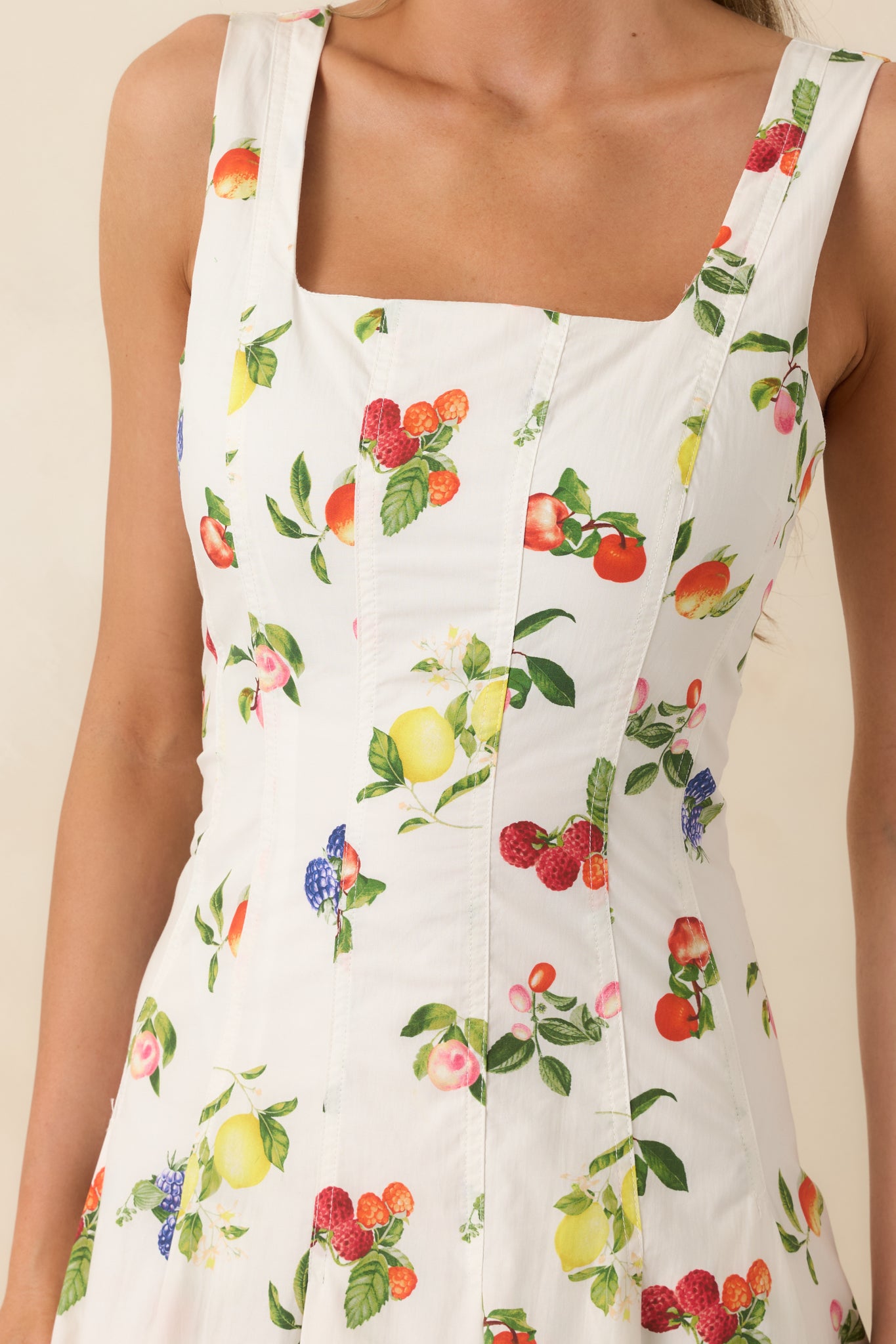 Sweet on Summer White Multi Cotton Fruit Print Midi Dress - gazingly