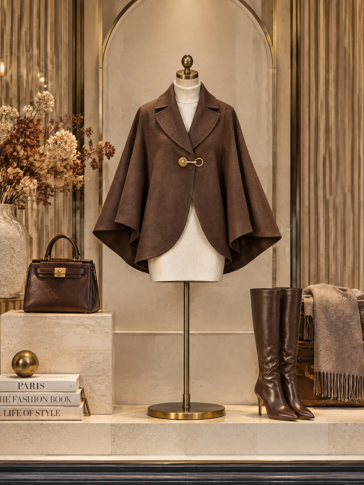 Brown Blend Lapel Buckle Cape Coat - jugjet