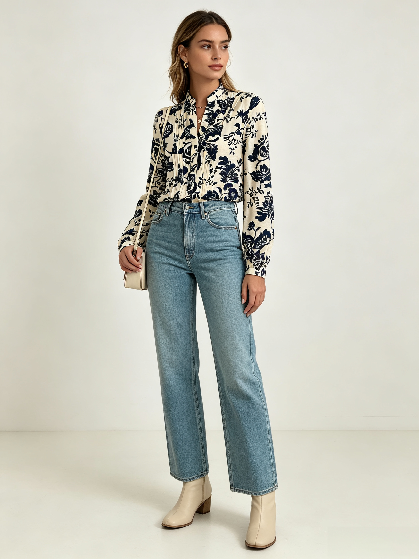 Casual Loose Printed Shirt for Women – Vintage Oversized Blouse, Elegant Autumn Fashion Top