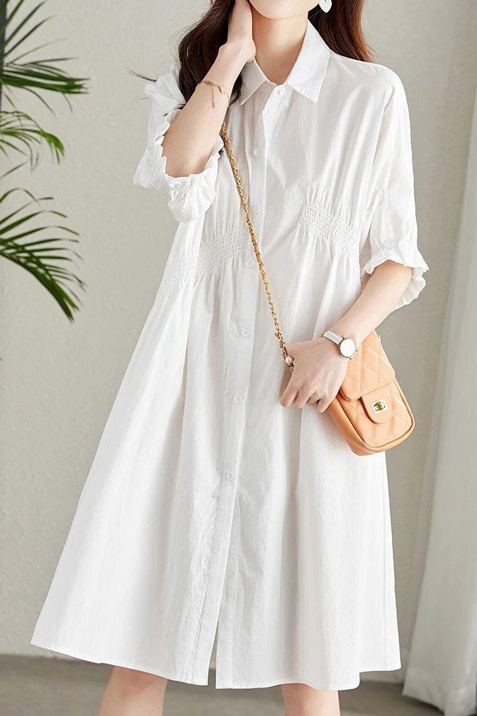 Asymmetrical Pleated Shirt Dress - gazingly