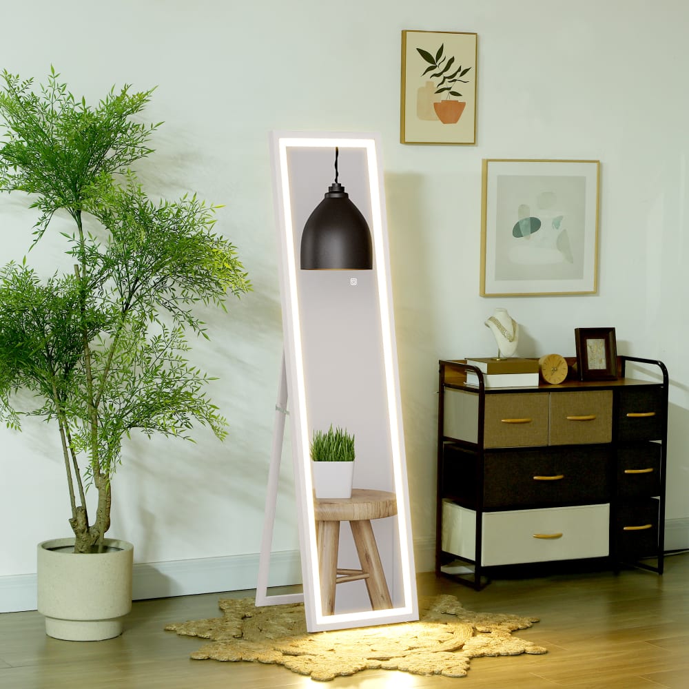 Homcom - Grand miroir éclairage LED 3 couleurs verre trempé et MDF blanc