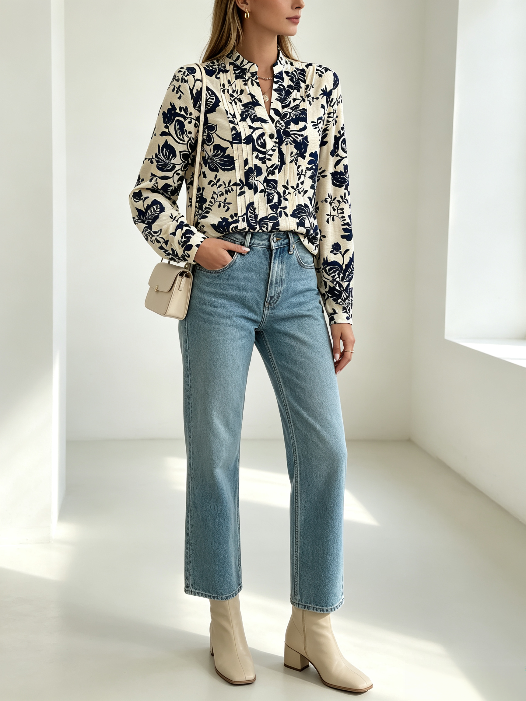 Casual Loose Printed Shirt for Women – Vintage Oversized Blouse, Elegant Autumn Fashion Top