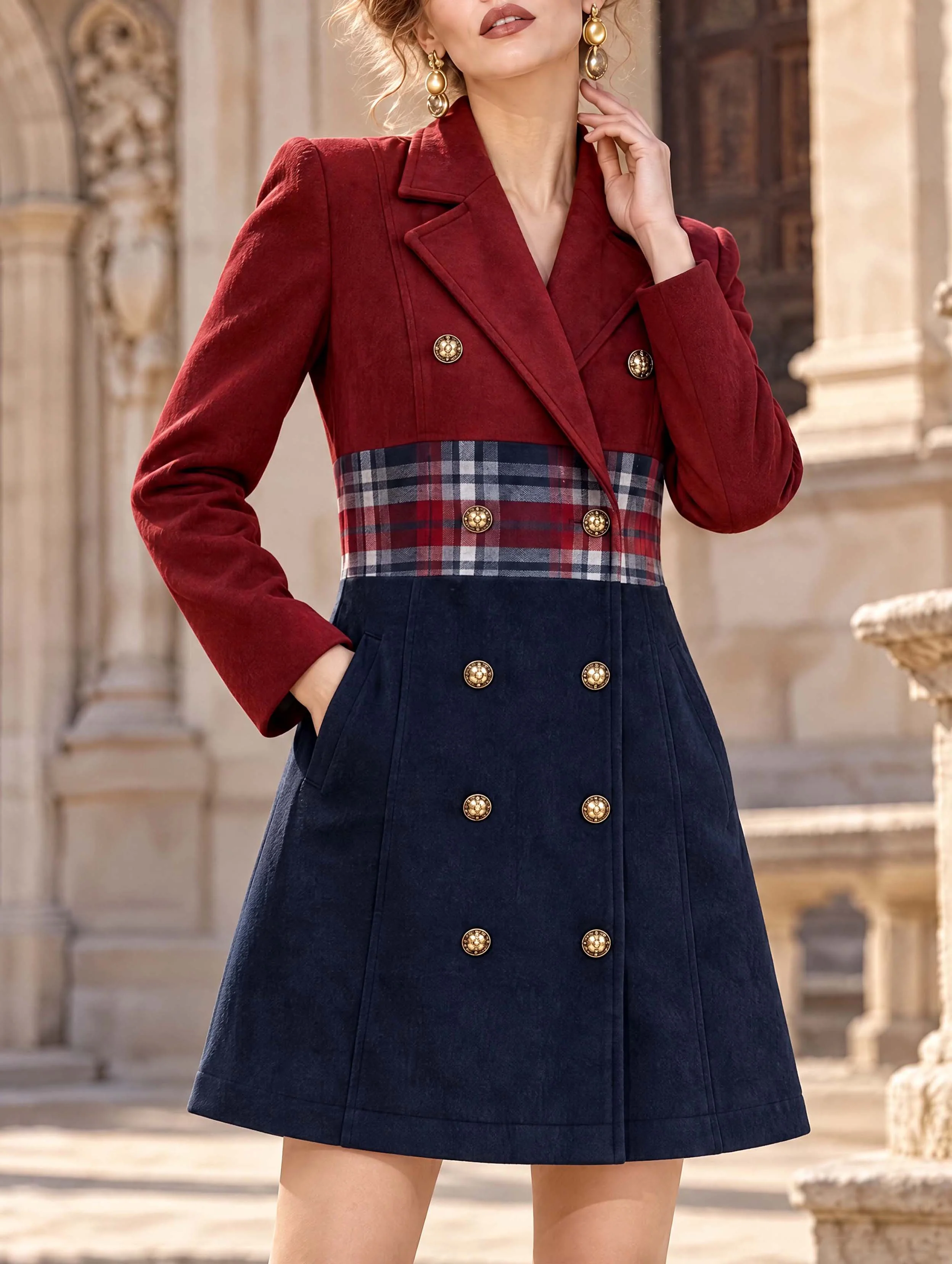 Retro Notched Lapel Double‑Breasted Midi Dress Coat - jugjet