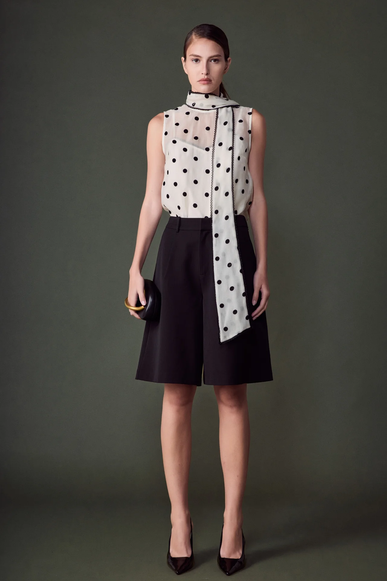 Polka Dot Bow Tie Sleeveless Top - vipsense